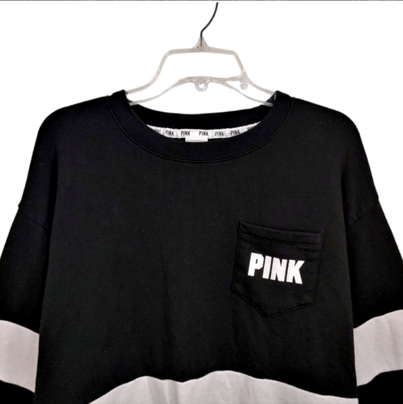 PINK VS Black and White Striped Cozy Oversize Sweatshirt Women's Size Medium M - Picture 3 of 7